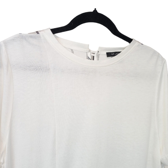 St John Viscose Jersey Mixed Media Short Sleeve Blouse Top White Size Medium - Picture 2 of 10